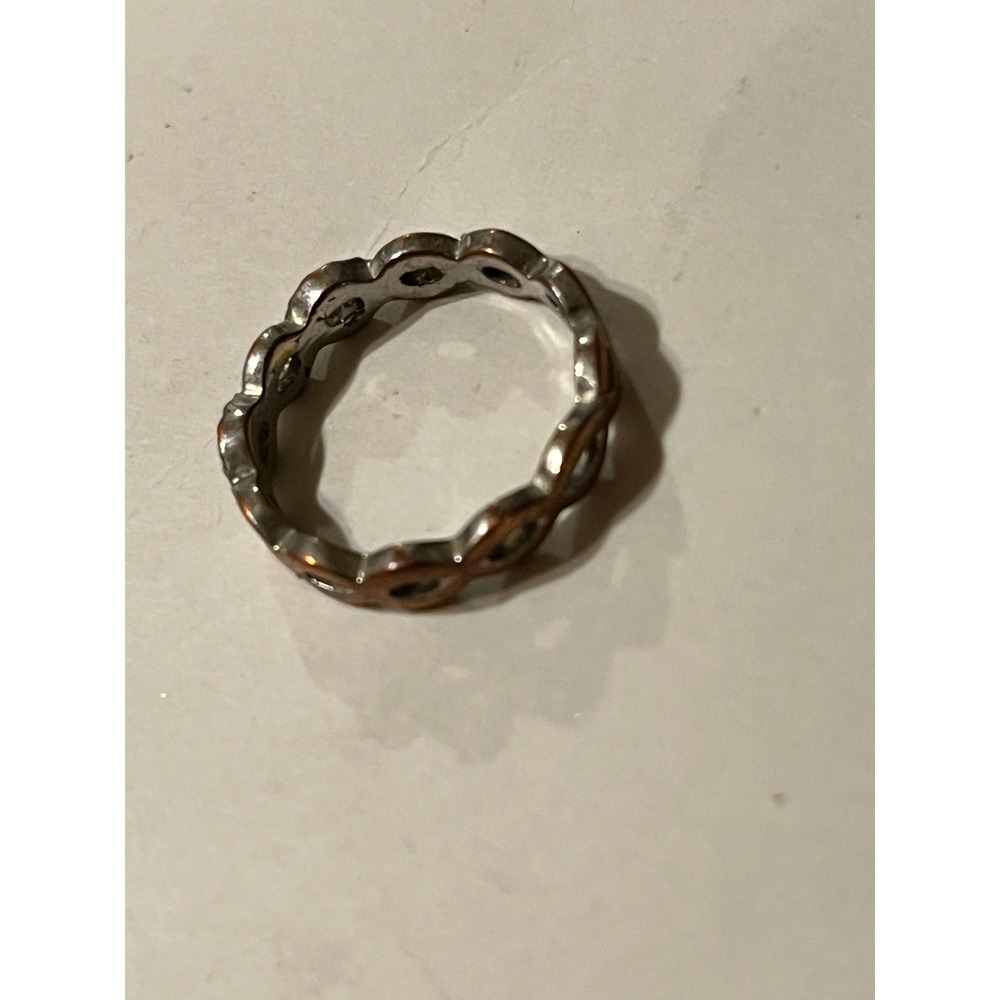 Scalloped Two Tone Crystal Eternity Band Ring Silver Copper Mixed Metal Fashion